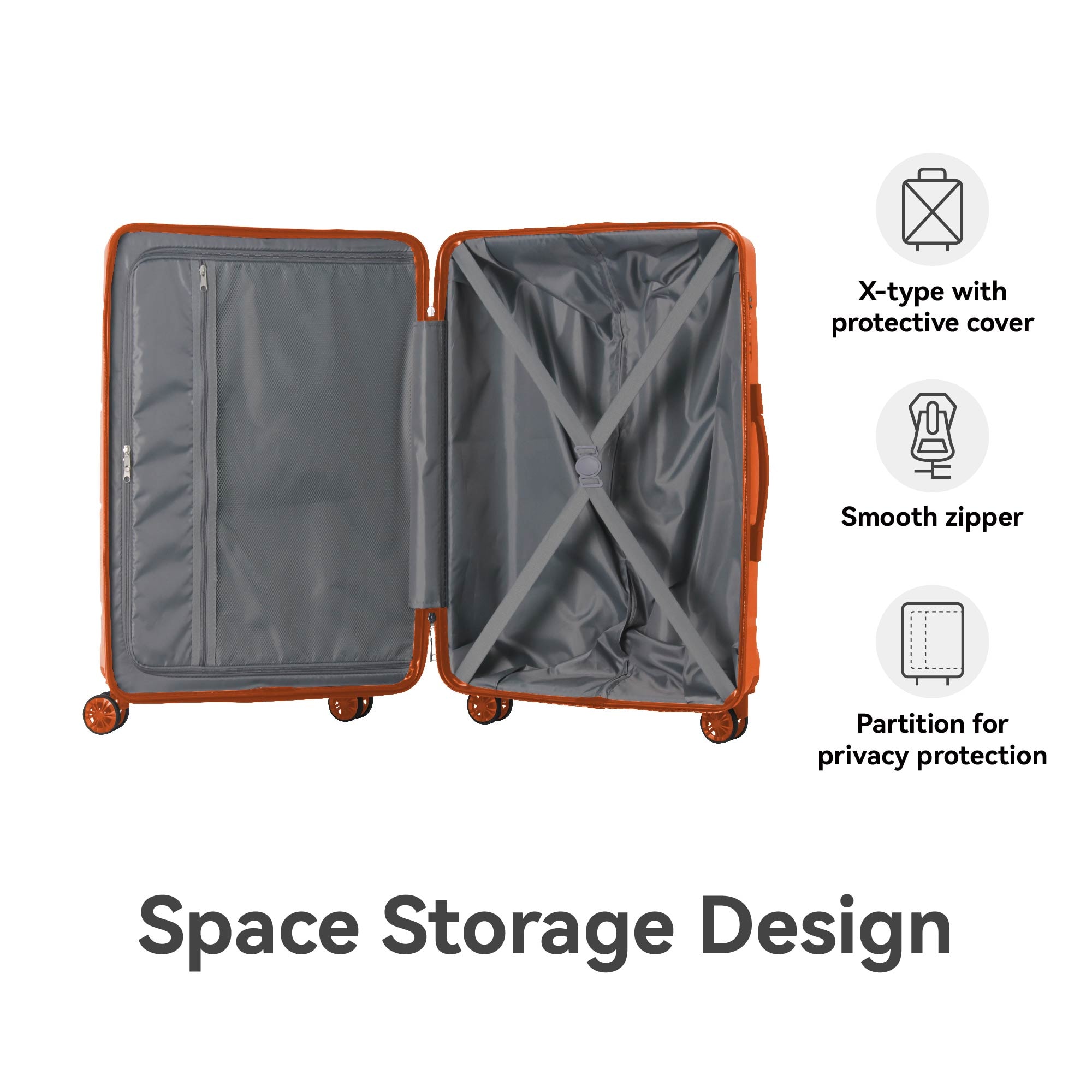 3-Piece Luggage Sets (20", 24", 28"), Suitcase With Wheels, Hardside Suitcase With Four Spinner Wheels And Scratch-Resistant Surface, Orange_voghion.com